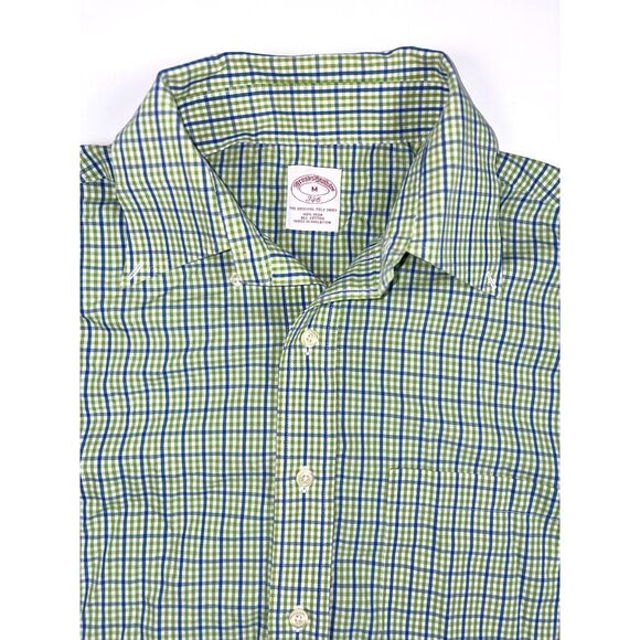 Brooks Brothers 346 Mens Green Plaid Short Sleeve Button Down Shirt Size Medium - Picture 2 of 5